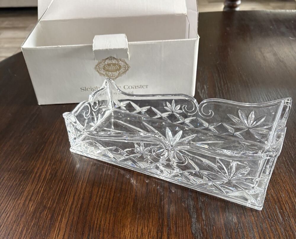 Shannon Godinger 24% Lead Crystal Clear Cut Sleigh Wine Bottle Rest Caddy Holder